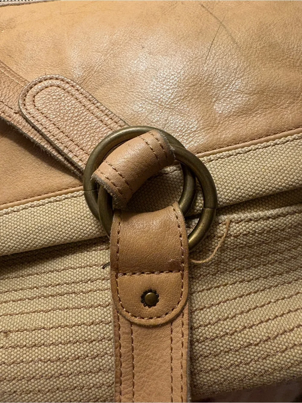 Fossil Tan Leather & Canvas Laptop Messenger Bag